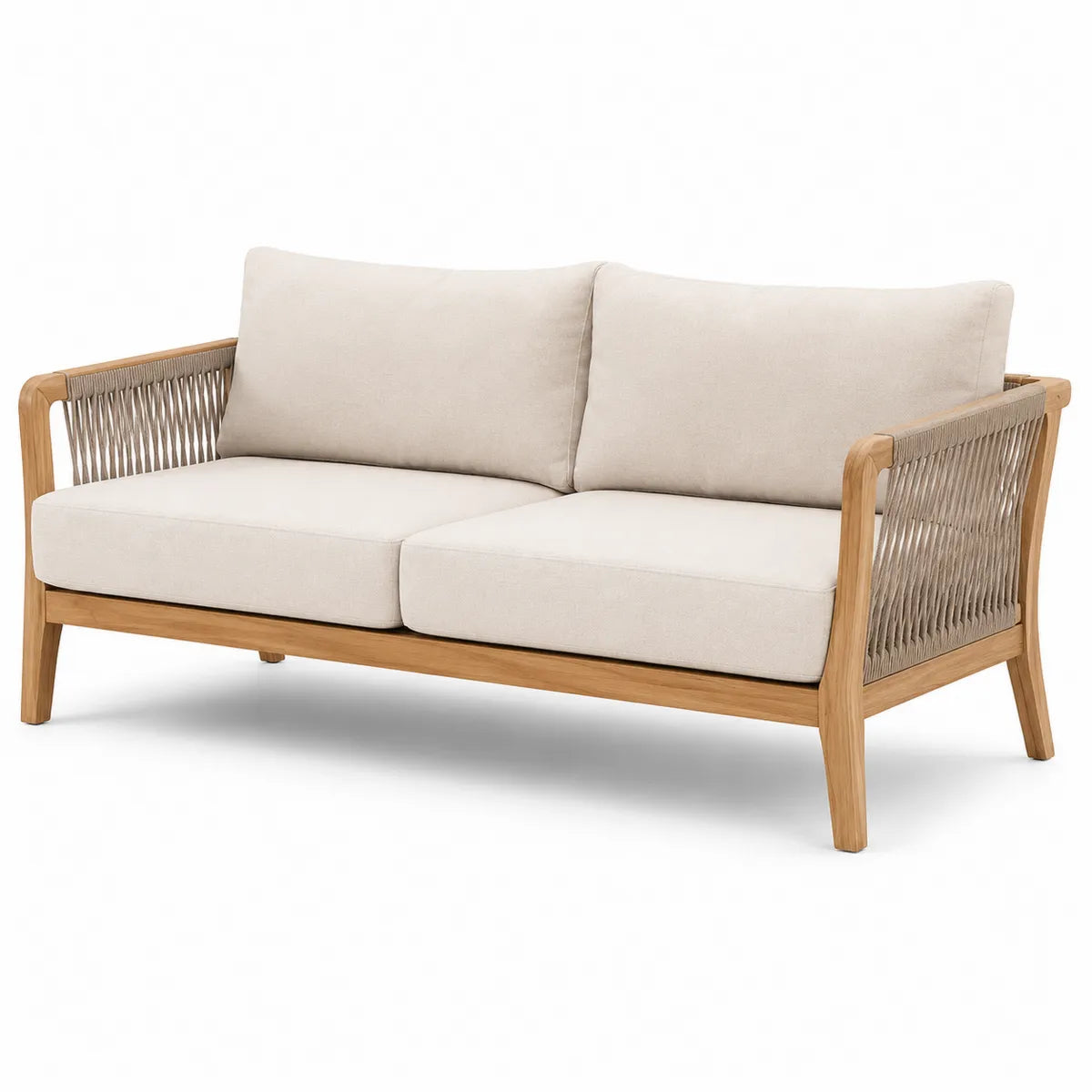 Sofa ogrodowa z drewna tekowego i tkaniny poliestrowej beżowa 180 cm