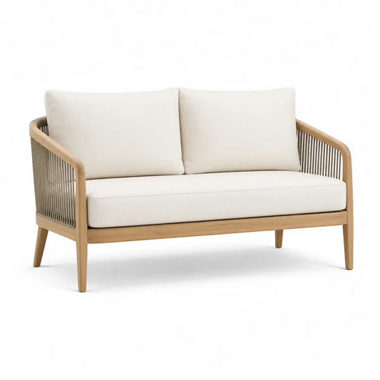 Dwuosobowa sofa zewnętrzna kremowa drewno akacjowe i poliester