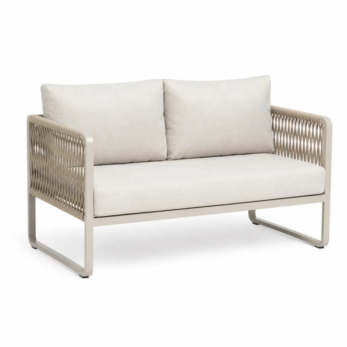 Beżowa sofa ogrodowa 2-osobowa z metalową ramą 120x75x80 cm