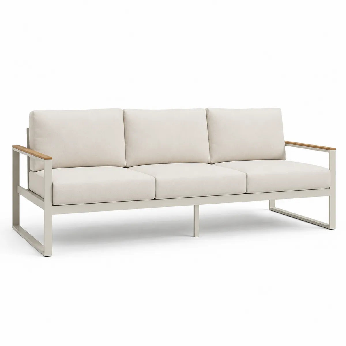 Sofa ogrodowa z aluminium i drewna na 3 osoby, beżowa