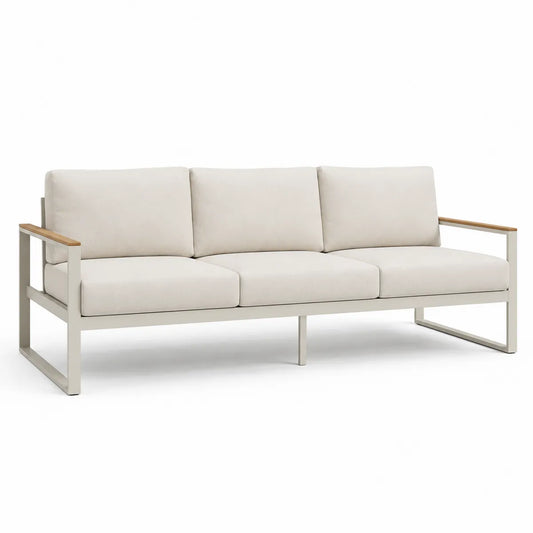Sofa ogrodowa z aluminium i drewna na 3 osoby, beżowa
