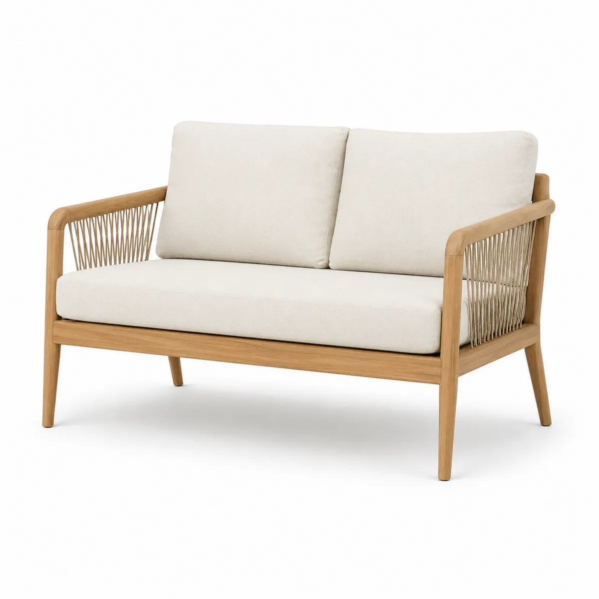 Dwuosobowa sofa drewniana z tkaniną poliestrową 130x70x75 cm