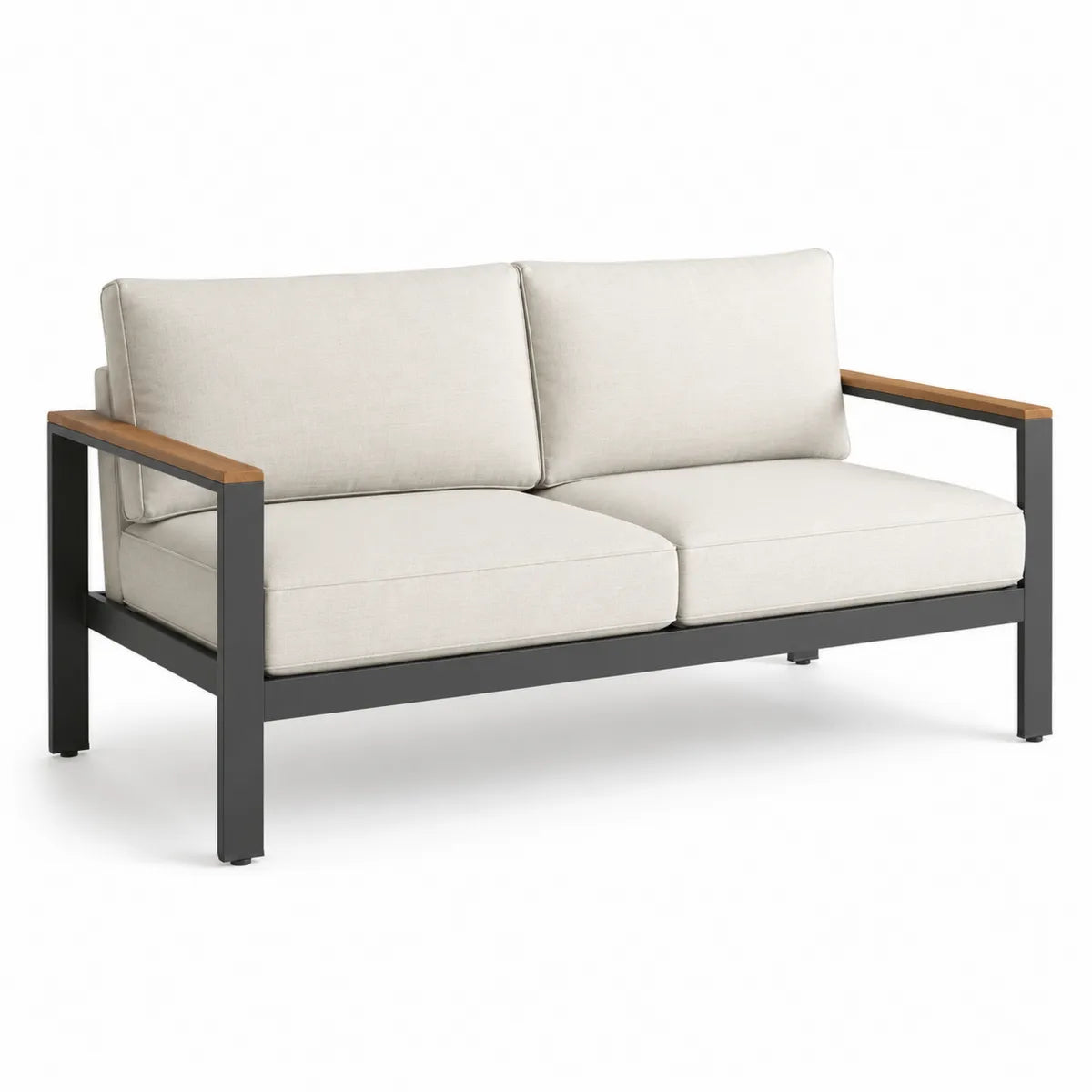 2-osobowa sofa ogrodowa aluminiowa z drewnianymi elementami, beżowa