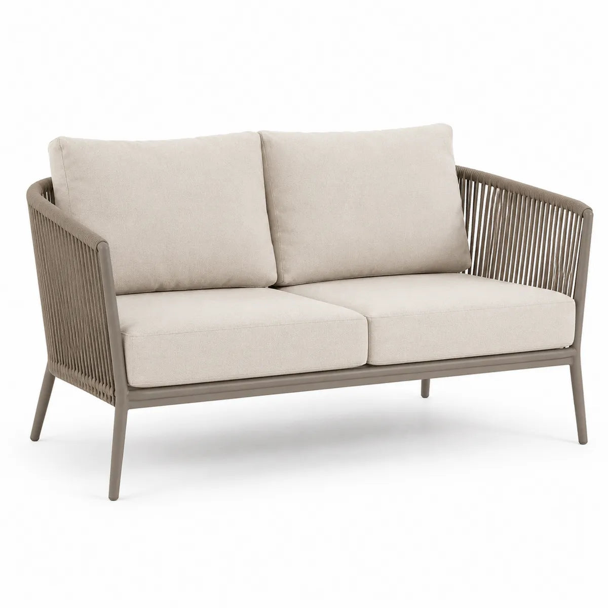 Sofa dwuosobowa zewnętrzna z aluminium i tkaniny beżowa