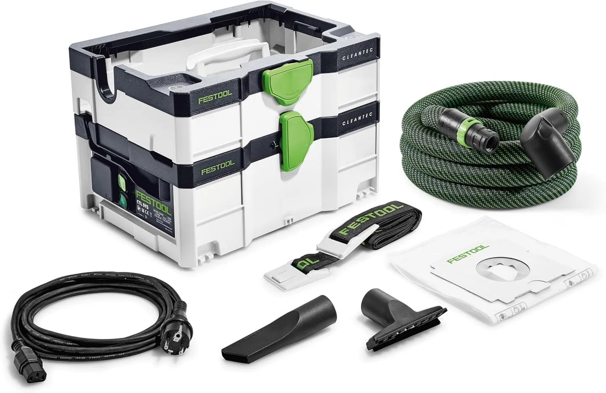 Festool, Odkurzacz, 3, 5 l, 000 W, 67 dB, klasa energetyczna E, gładka rura Ø 27 mm, Sybara T- LOC format, pojemność 3