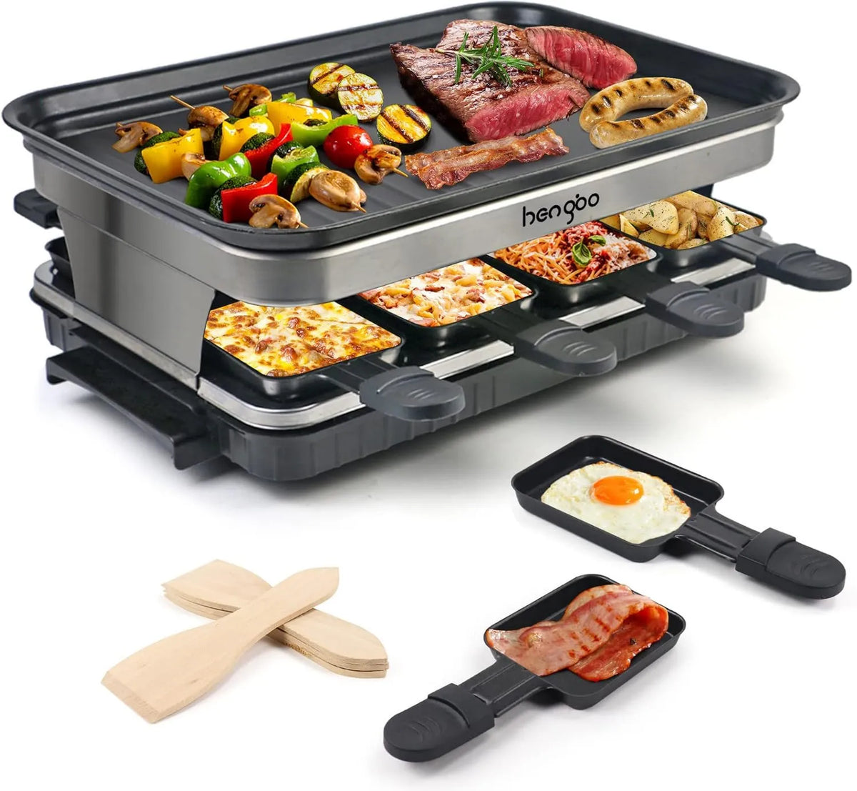 HengBO, Aparatura, Maszyna, 1500 W, Termostat, Drewno, Raclette Apparatus 8 Osoby
