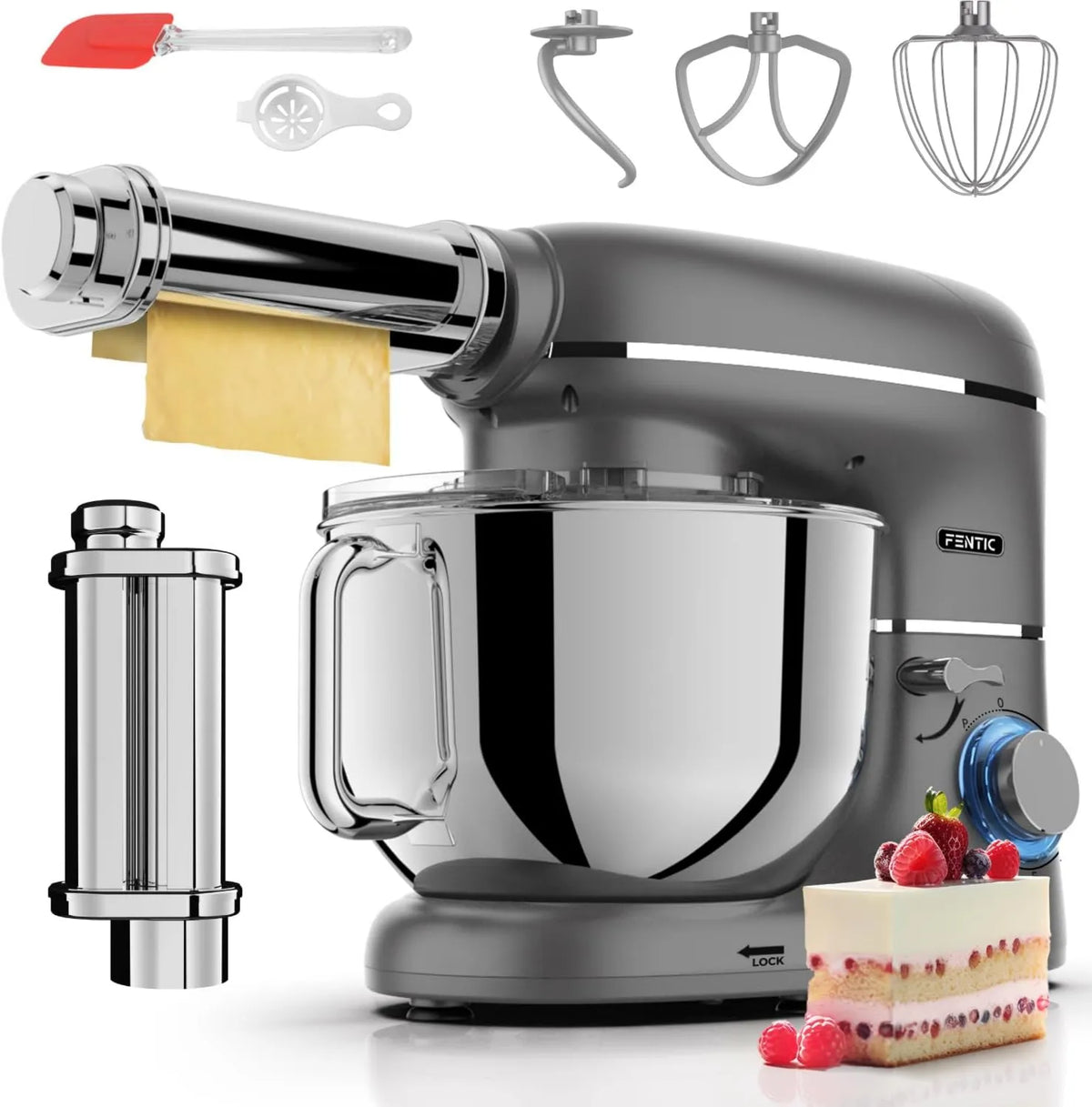 Maszynka do makaronu, 2000W, 6,2 L, Młynek do ciasta z maszynką do makaronu, mieszarka z maszynką do makaronu elektryczna, pasta maker