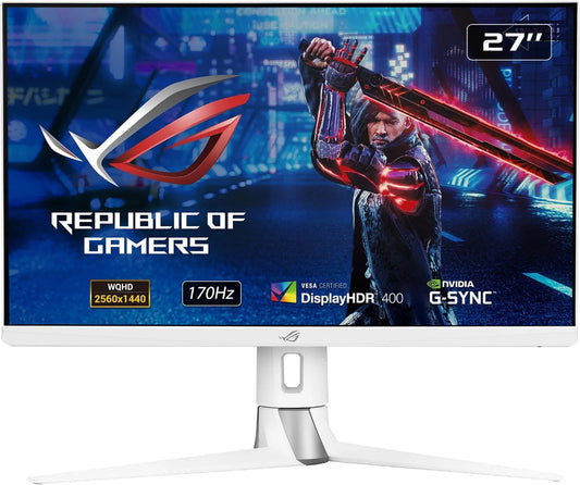 ASUS monitor komputerowy, XG27AQ- W Monitor, 27 cali, 2560 × 1440, 1 ms, 170 Hz, 2 HDMI, konfiguracja gier, HDR, WQHD, płyta IPS, ekran PC, biały, 2 USB, HDR 400 XG27AQ-W