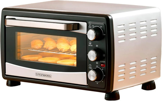 Piec do pizzy, 1400 W, 60 min, stal nierdzewna, timer, Mini piekarnik 20 l, wyjmowana blacha na okruchy, grzanie górne/dolne