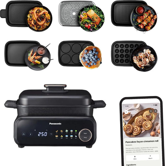 Panasonic grill elektryczny, NF- GM600 6- en-1 Zmywarka, 1400 W, 40 do 250°C, grill, 9 Automatyczne tryby, Elektryczne grill, BBQ NF-GM600 6-en-1