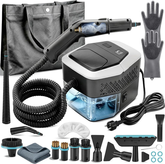 FALLCON F myjka parowa, Grzejnik elektryczny, 1500 W, przenośny czyszczący parowy 1800 ml, 3 poziomów, para, profesjonalny, 16 akcesoriów + worek, 135°C