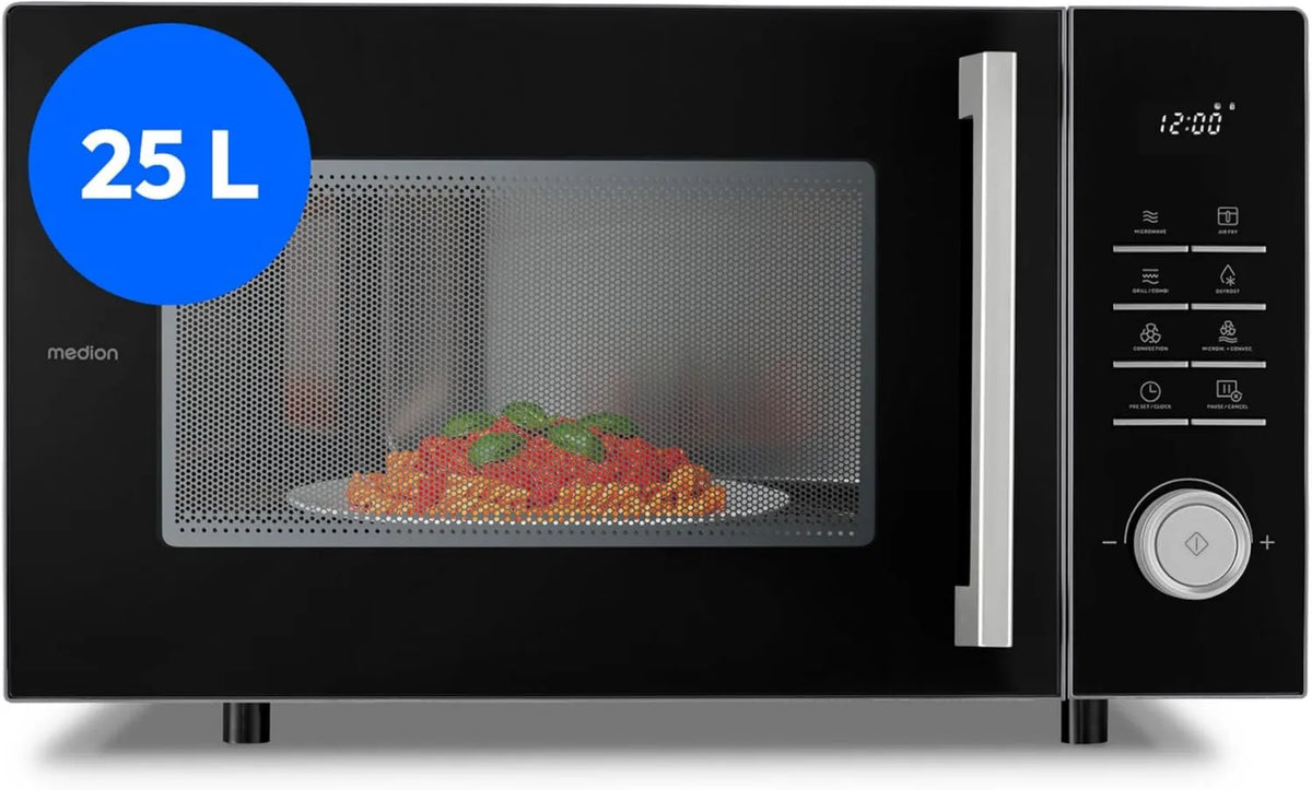 MEDION kuchenka mikrofalowa, MD12231, 25 l, 11 programów, grill, mikrofalówka, szary, funkcja gorącego powietrza 1500 W, 10 poziomów mocy