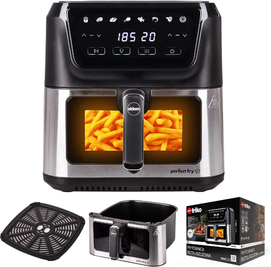 eldom frytkownica beztłuszczowa, FR60, 8 l, 1700 W, 8 programów, 80 do 200°C, licznik, cyfrowy wyświetlacz LED, XL rozmiar