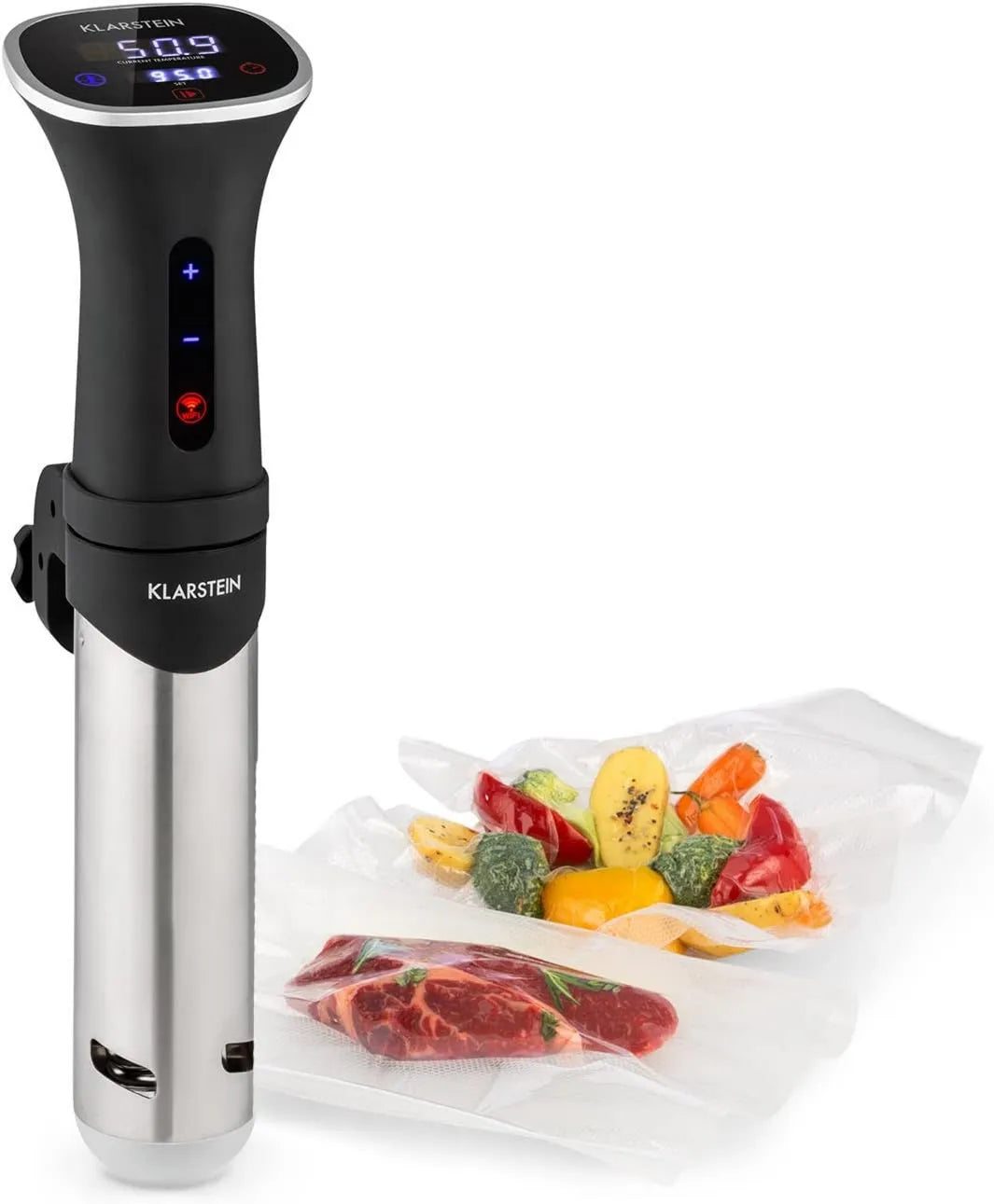 KLARSTEIN, Kuchenka, urządzenie do gotowania próżniowego, 15 l, 1200 W, 20 do 95°C, dotyk, zegar, aplikacja, efekt 3D, stal nierdzewna, czarny