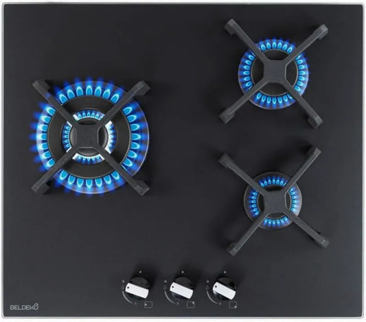 BELDEKO płyta grzewcza, Płyta gazowa, 3 pola grzewcze, 6200 W, grill, żelazko, piec gazowy, czarny