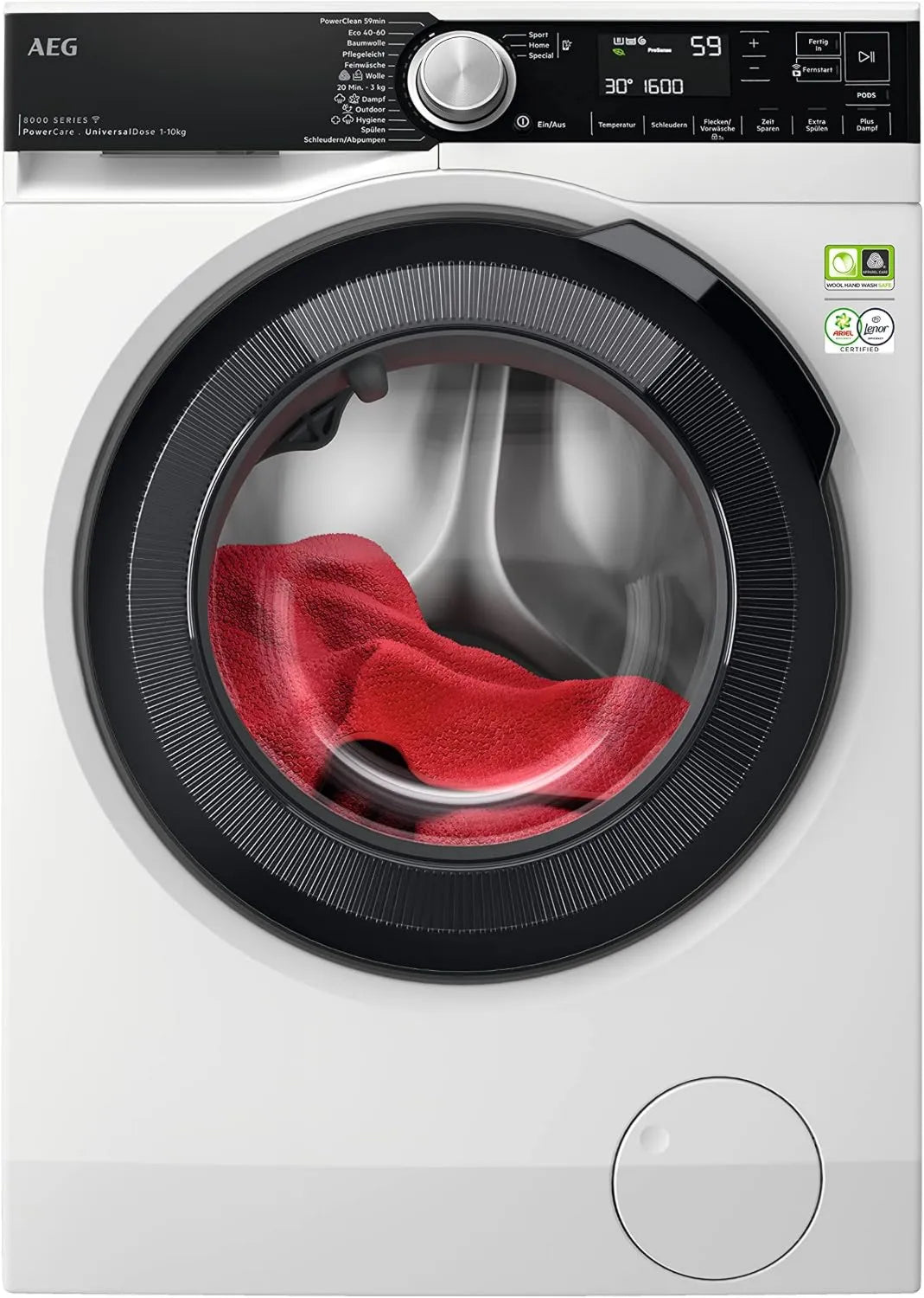 AEG pralka, 59 min, 10 kg, sterowanie WiFi, praca automatyczna, PowerCare: technologia wstępnego mieszania 8 kg w 59 min, automatyczna ilość