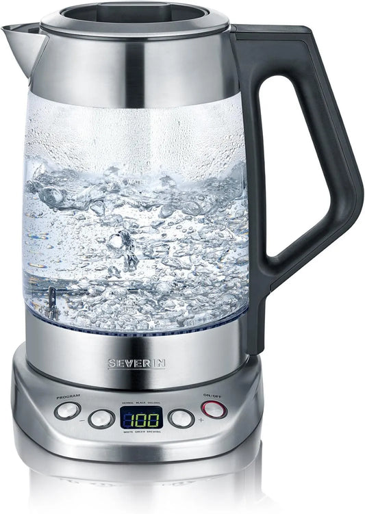 Severin C-100 WK 3479 czajnik, 1,7 l, 3000 W, 3.000 W, stal nierdzewna, Szklany czajnik do wody i herbaty, i czasu parzenia, z programami do herbaty