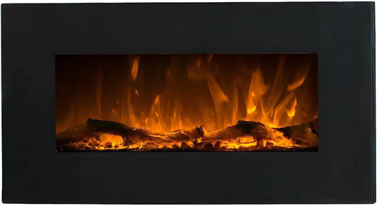 Vente-unique kominek elektryczny, L84 P14 CHANDELA Elektryczny kominek, sprzedaż pojedyncza, L84 x P14 x H45 cm, Ściana, Czarny
