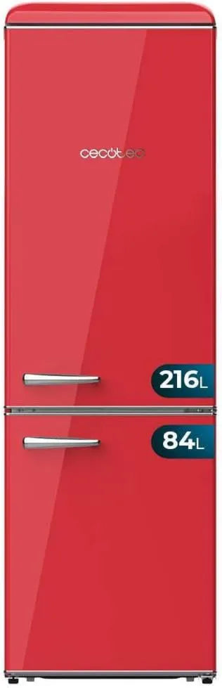 Cecotec lodówka, Bolero CoolMarket Combi kombinowana, 300 l, Klasa energetyczna E, z zamrażalnikiem, Czerwony, LED Wnętrze, Chrom trzonek i