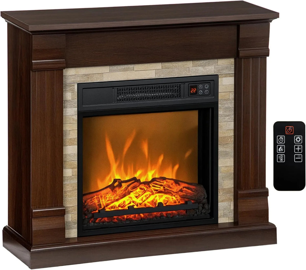 HOMCOM kominek elektryczny, Stoper, Jasność i Regulacja temperatury, Efekt Ogniwa elektrycznego 1800 W 80 x 21, 6 x 67, 8 cm brązowy, Zdalne sterowanie, Ozdobny kominek