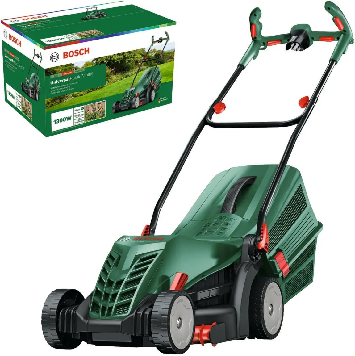 Bosch kosiarka, 1 300 W, 34 cm, Kosiarka sieciowa UniversalRotak 34-405, szerokość cięcia: 34 cm, zbiornik na trawę 40 l