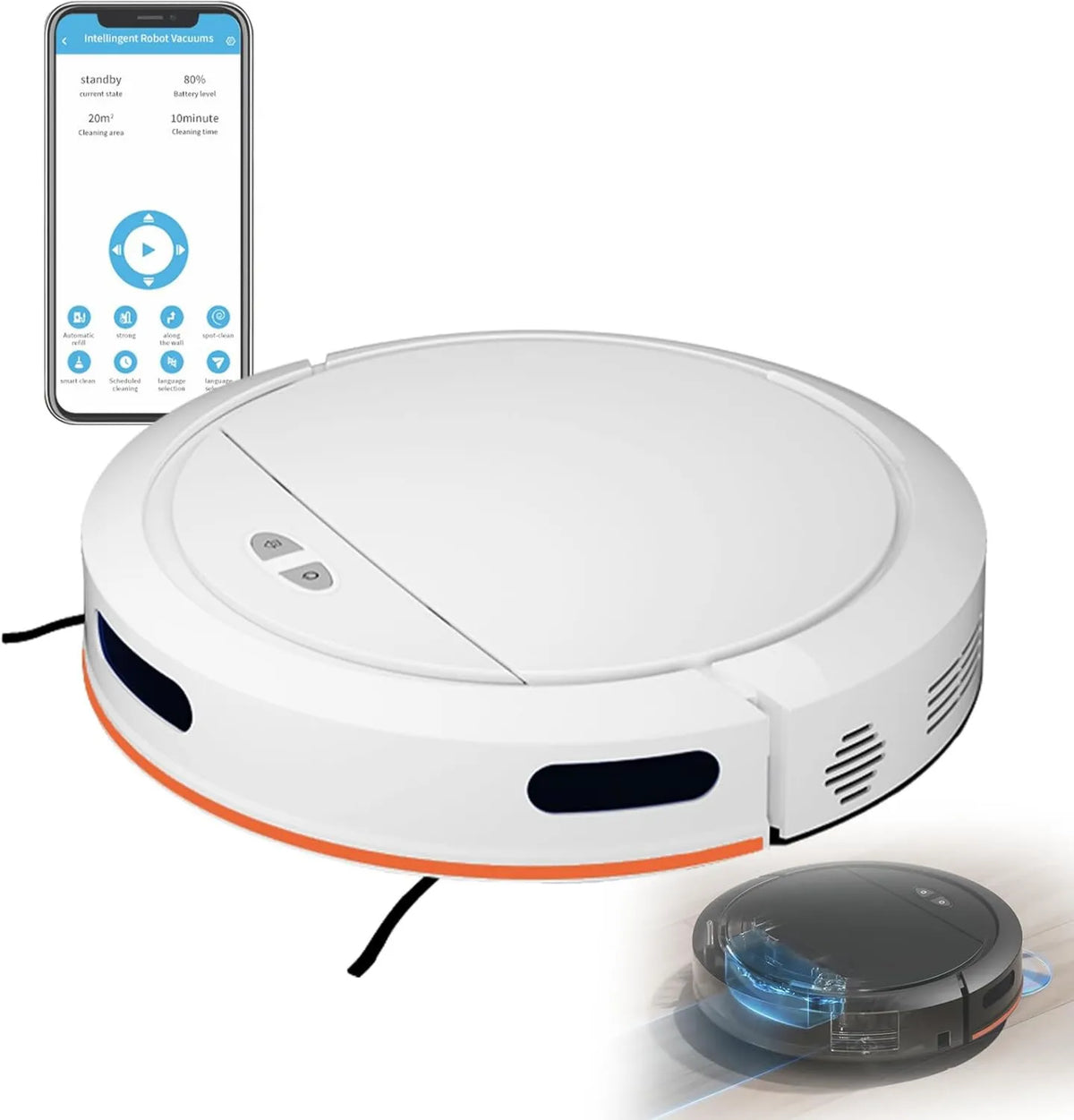 buusace robot sprzątający, Odkurzacz, Wi-Fi, biały, odkurzacz Balai 4000Pa z Sepillar, 4 tryby czyszczenia, Wi-Fi podłączony
