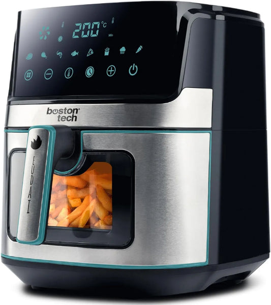 Boston Tech frytkownica beztłuszczowa, 1500 W, 5 programów, dotyk, zegar, 35% dłużej, kosz z powłoką ceramiczną bez PFAS, ekran LED