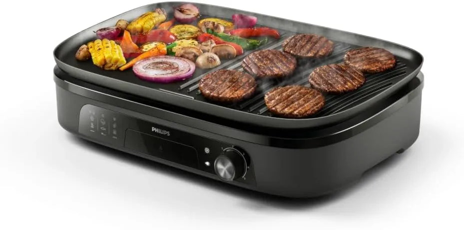PHILIPS grill elektryczny, HD6210 / 95 Plancha, Grill, 2400 W, 1250 cm, płyta IPS, wyjmowana, 2 strefy temperaturowe, 5 poziomów, funkcja grzewcza, czarny HD6210/95